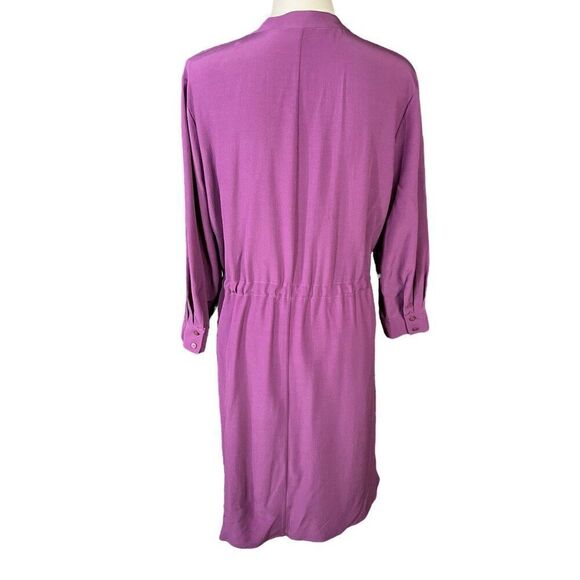 Eileen Fisher Tie Waist Button-Down Dress in Currant Purple Size Medium - Picture 4 of 7